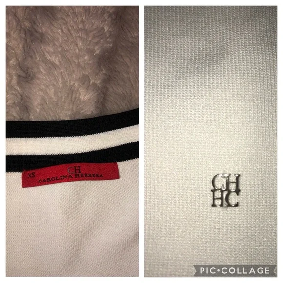 White and black CH Carolina Herrera short sleeve shirt with ribbon/bows - Picture 3 of 4